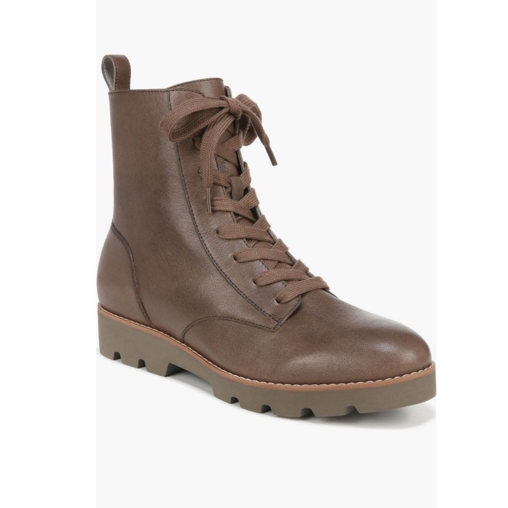 NEW Vionic Lani Combat Boot Greige Brown Leather Woman's Size 6